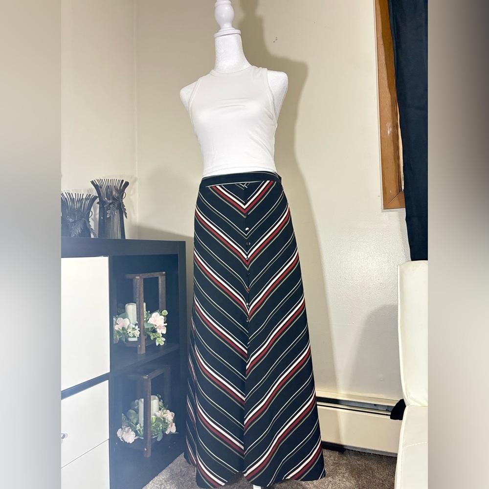 Apt. 9 Black Chevron Stripe Maxi Skirt with Red & White Accents